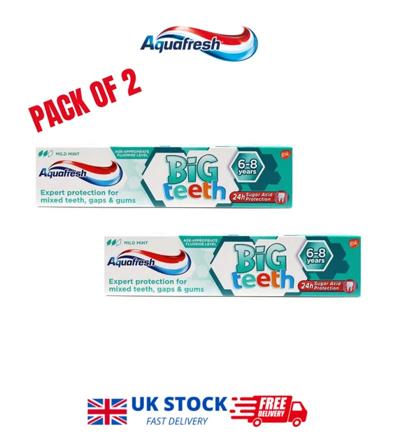 Aquafresh Big Teeth Fluoride Toothpaste 6-8 Years 50ml, Pack of 2 and 3.