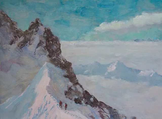 Montagne № 3 - neige sur les sommets des Alpes. Huile sur carton 15/20