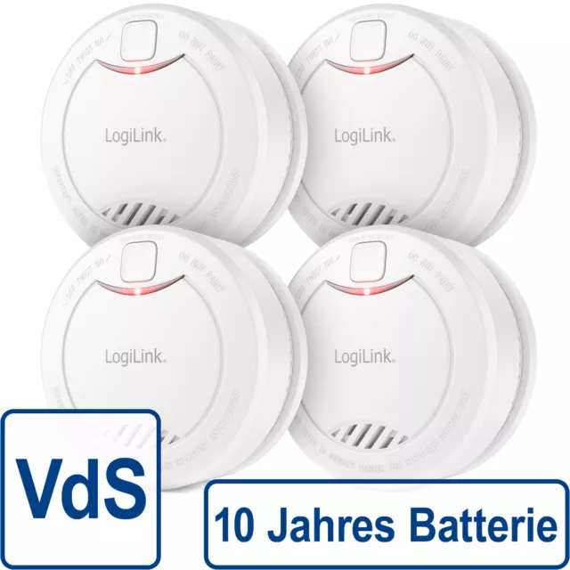 4x LogiLink Rauchmelder VdS 10 Jahre Batterie 85dB Feuermelder Brandmelder Alarm