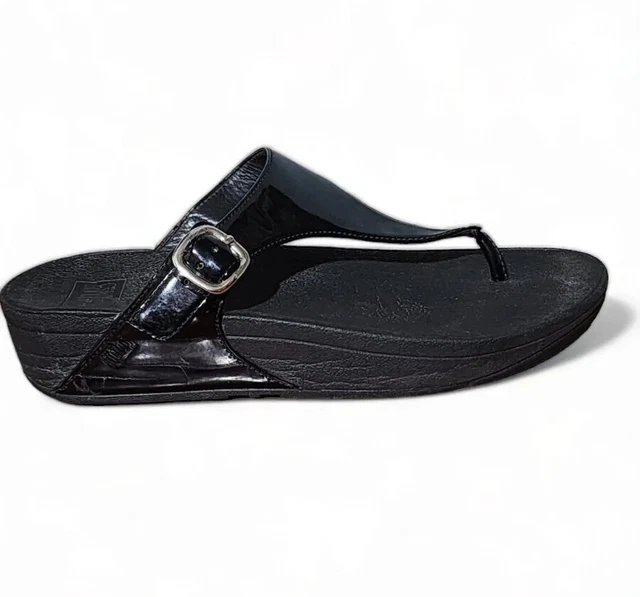 FITFLOP WOMENS SANDALS Black  Low Wedge Thong COMFORT WALKING US 7 EU 38