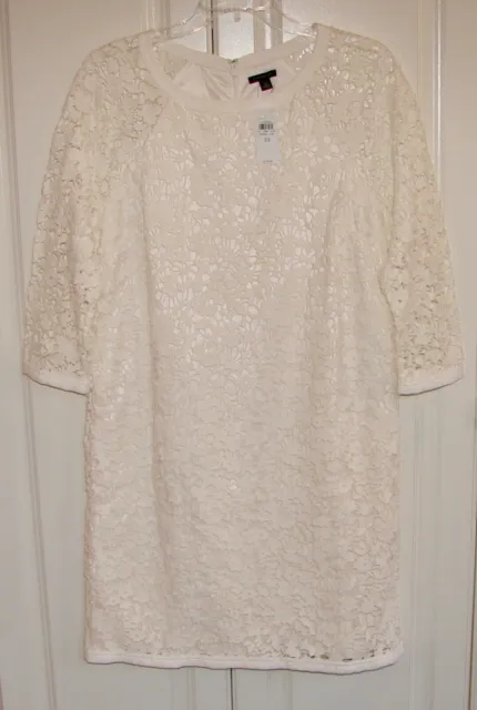 NWT Ann Taylor size 10 (Medium) ivory cotton lace 3/4 sleeve shift dress $179