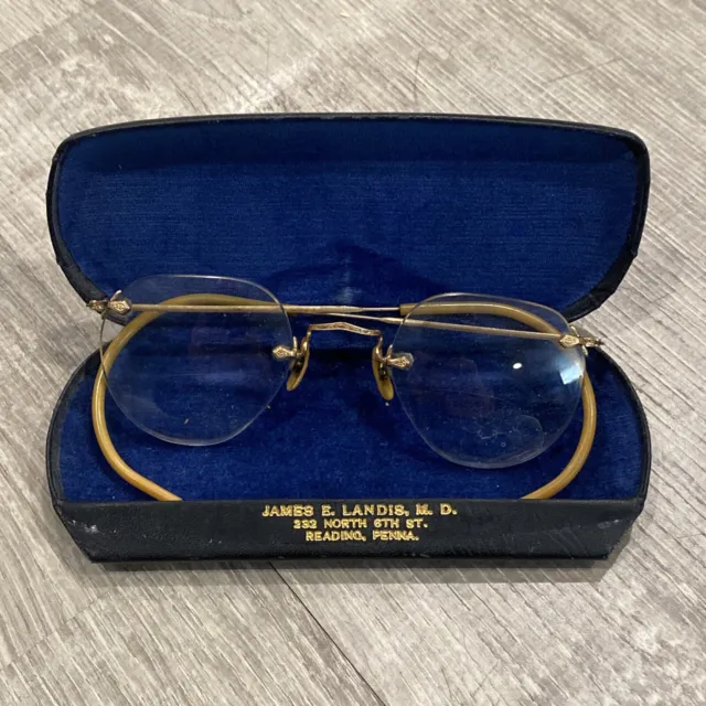 Antique Vintage Spectacles Bifocals Wire Frame Glasses With Case