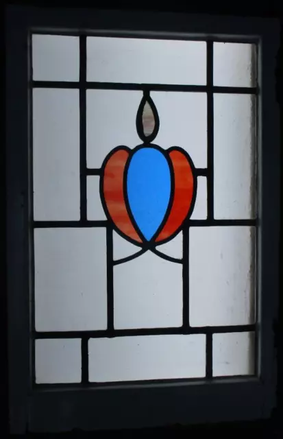 MIDSIZE OLD ENGLISH LEADED STAINED GLASS WINDOW ABSTRACT 31" x 20 3/4" 2