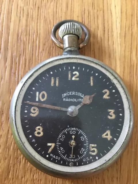 1914 USA Ingersoll Pocket Watch Radiolite New York Black Illuminated Face