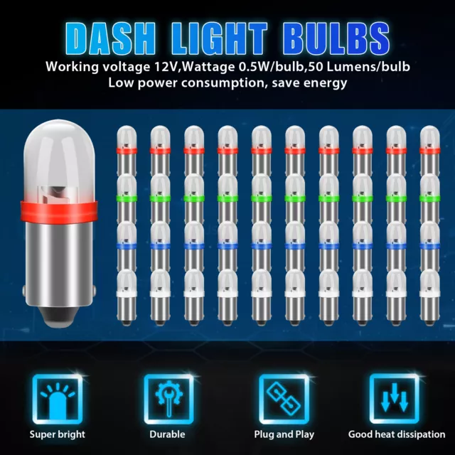 40X BA9S 1815 1816 1445 1895 LED Car Interior Instrument Dash Panel Light Bulbs 2