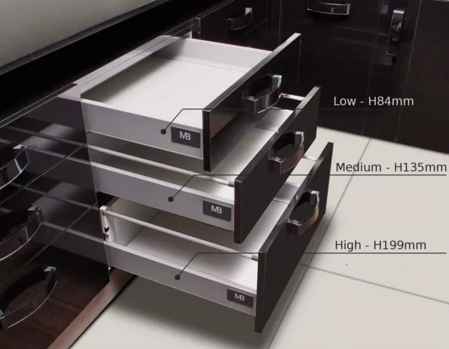 Push to Open Kitchen Drawer Box Sides / Drawer Runners (all sizes)