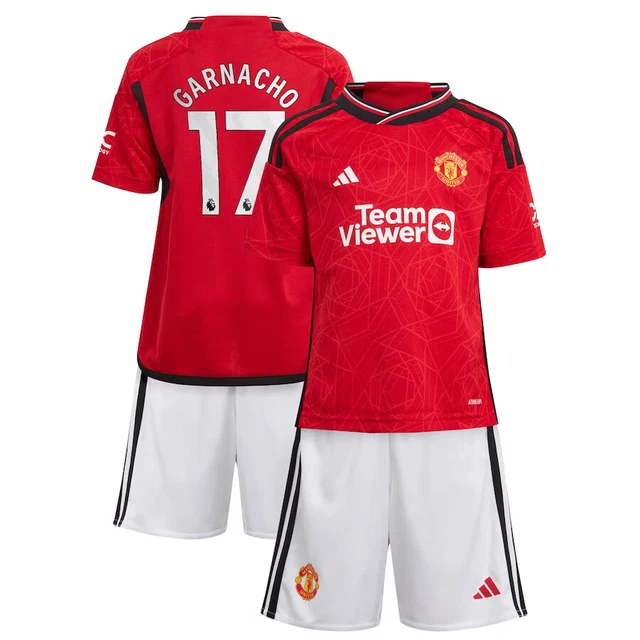 GARNACHO 17 MANCHESTER United Man Utd Kids Home Shirt & Shorts Kit Ages
