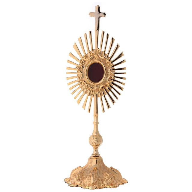 Reliquiario altezza 35 cm ottone dorato raggiera