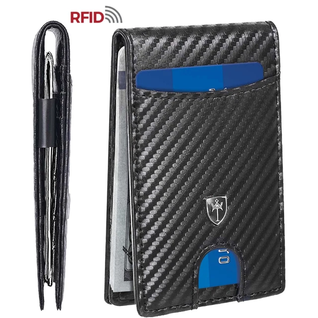 Mens Wallet Slim Minimalist Leather Card Holder Wallets RFID Blocking Bifold
