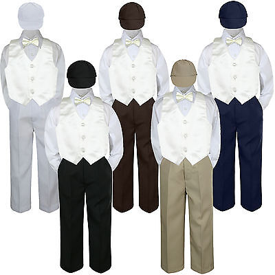 Boys Baby Toddler Kids Ivory Off White Vest Bow Tie Formal Set Suit Hat S-7