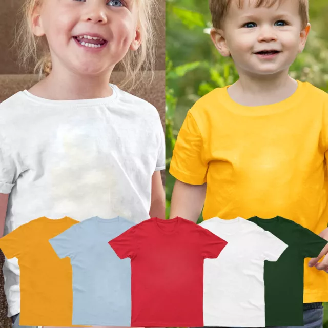 Kids Boys Girls Childrens Plain T Shirt SoftStyle School PE Sports Top T-Shirt