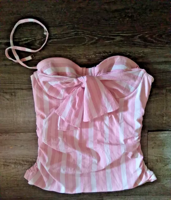 new Juicy Couture Sweet Treat Tankini Top Swimsuit Small Pink White Stripes