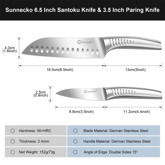 2er Messerset Extra Scharf Edelstahl Küchenmesser Santoku Kochmesser Schälmesser