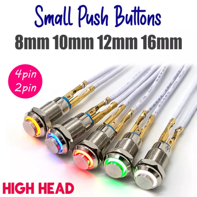 Small 8mm 10mm Metal Push Button Switch 4pin LED Latching Momentary Waterproof