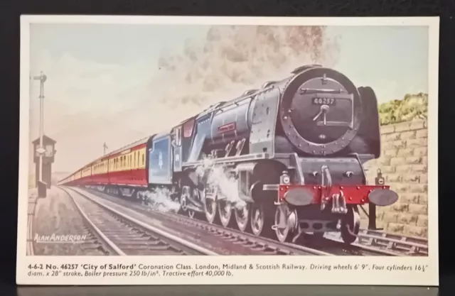 Old Steam Railway Train Scene Postcard - LM&S 4-6-2 No. 64257 City of Salford