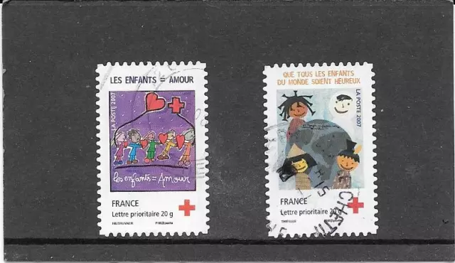 France 2007.Croix-Rouge.dessine Ton Voeu.serie De 2 Timbres Autoad Cachet Rond