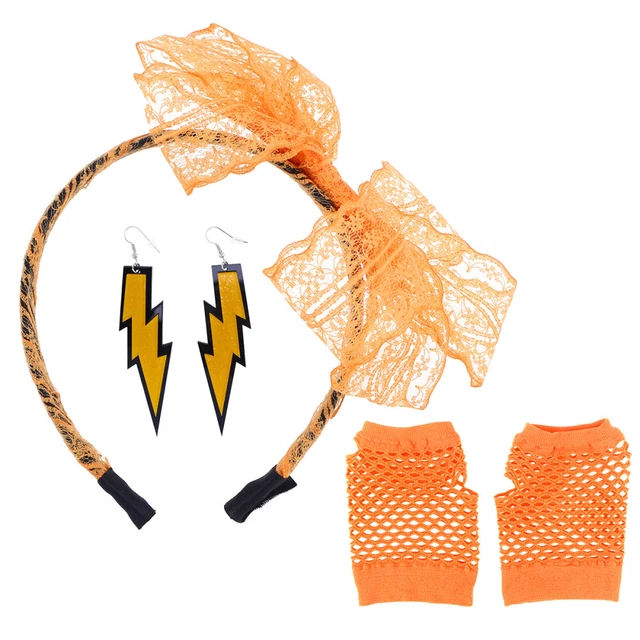 Accessori Costume Anni 80 Orecchini Neon Fascia Pizzo Rete da Pesca