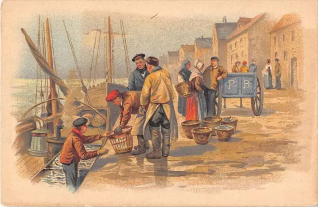 Cpa Illustrateur Scene De Port Dans Le Gout Hollandais