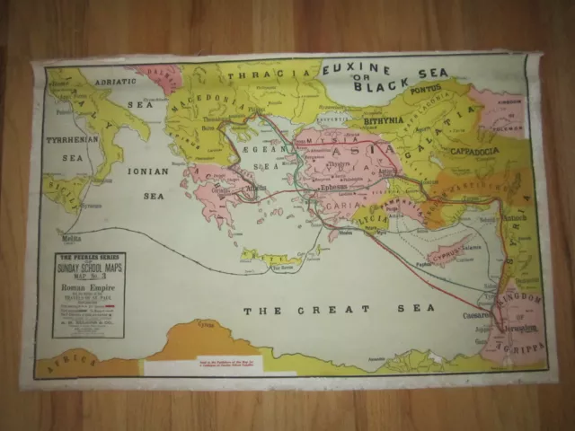 Vtg. Peerless Sunday School Map #3 "Roman Empire"-  27" X 17"- Heavy Linen Paper