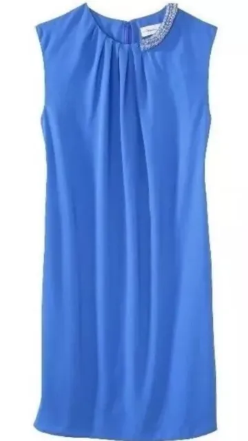 NWOT 3.1 PHILLIP LIM Target Blue Beaded Pleated Neck Back Zipper Lined Dress M