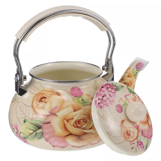 Bollitore tè smaltato floreale per stufa a gas, 2,4 L (cachi)-