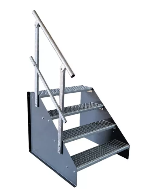 4 Stufen Treppe Breite 60 - 160 cm Stahltreppe Höhe 63 cm anthrazit 1x Geländer