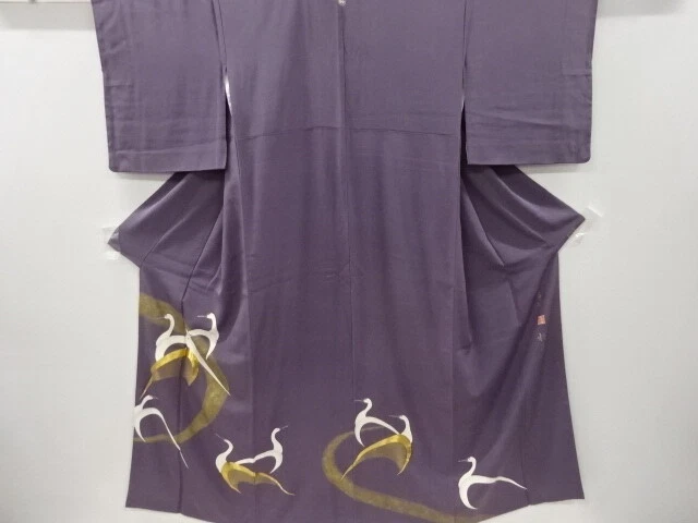 6373828: Japanese Kimono / Vintage Iro-Tomesode / Embroidery / Cranes / Artist W
