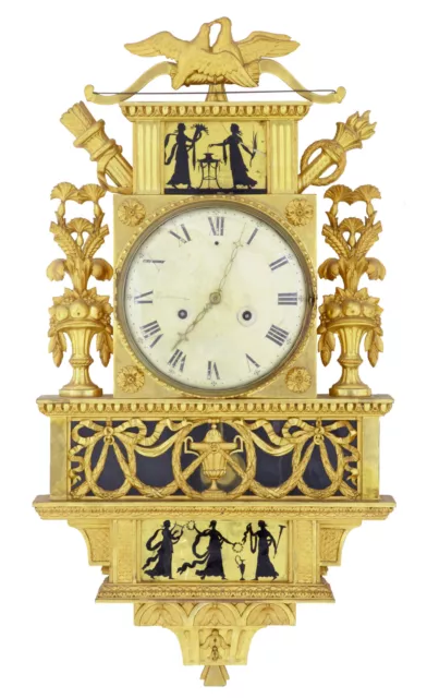 19Th Century Swedish Gilt And Eglomise Ornate Wall Clock