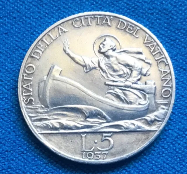 Stato Della Città Del Vaticano Moneta 5 Lire 1937 Pius Xi In Argento