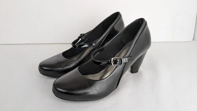MARKS SPENCER Footglove Womens Wider Fit Black Leather Strap Heels UK Size 5.5 14.99 PicClick UK