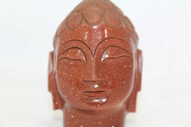 Natural Brown Golden Star Sand Stone God Buddha Head Decorative Statue idol P-9 2