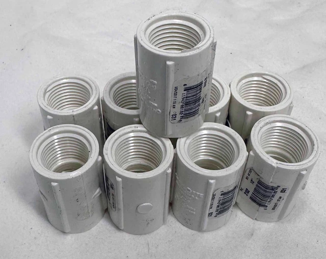 9 PACK SCHEDULE 40 Pvc Pressure Coupling, Fip X Fip, White, 1/2 In