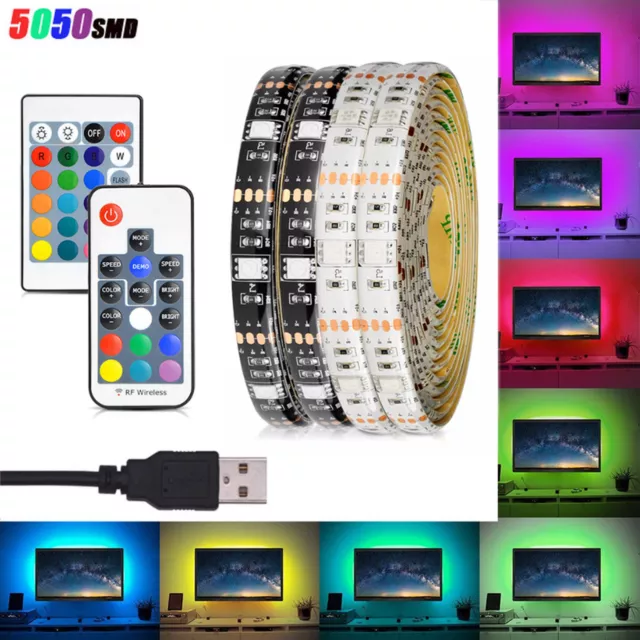 5V 5050 60SMD/M RGB LED Strip Lamp Bar TV Back Lighting Kit+USB Remote Control