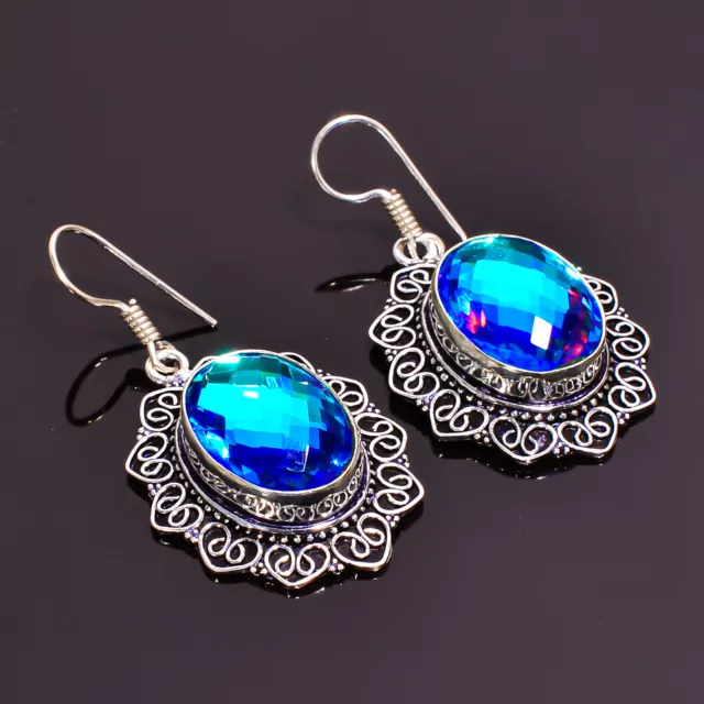 Boucles d'oreilles angulaires vintage en argent sterling 925 pierre...