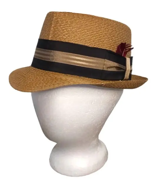 Vintage DOBBS Fifth Avenue New York Milan Straw Feather Fedora Hat Men's Size 7