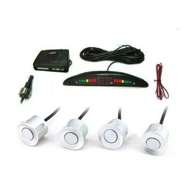 Kit 4 Sensori Di Parcheggio Auto Suv Con Mini Display Led Cicalino Suono Bianchi