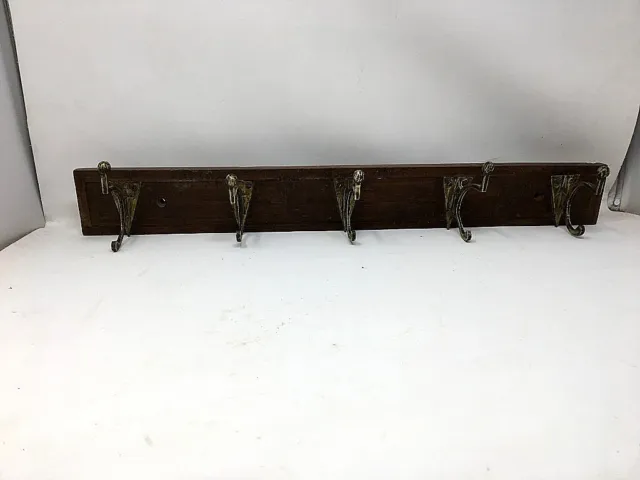 Antique Old Wooden Brass Coat Hanger Hook Wall Fix Tie Hanger 5 Hook Handcrafted