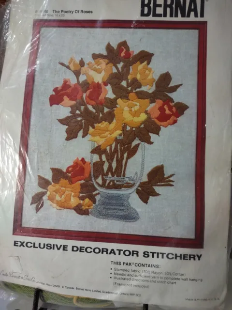 VTG Poetry of Roses BERNAT Exclusive Decorator Stitchery Needlecraft Kit 9140 B1