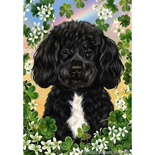 Clover House Flag - Bearded Black and White Portuguese Water Dog 31911