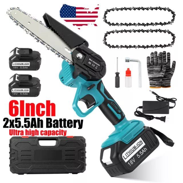 6" Electric Chainsaw Mini Cordless Handheld Chain Saw w/2x Battery for Makita US