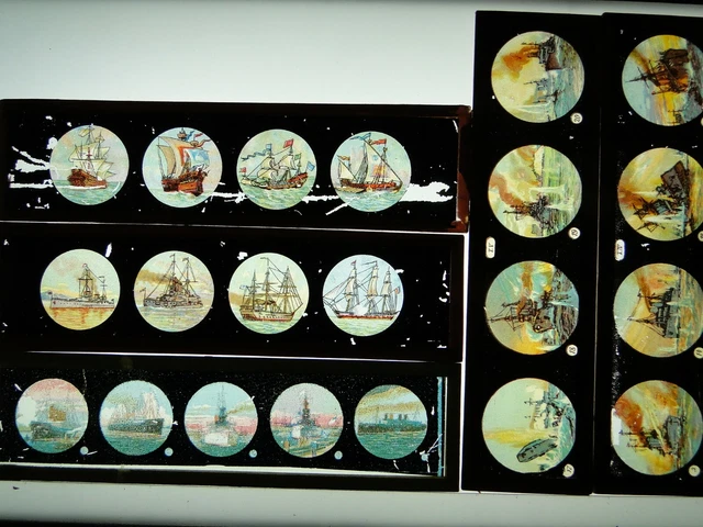 LOT de 8 PLAQUES LANTERNE MAGIQUE VERRE PEINT 1900 CONTE TOUCHE A TOUT Jouet - Vendu