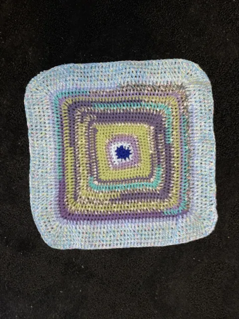Handmade Vintage Confetti Blue Pink & White Crochet Knit Blanket Square 18 x 18"