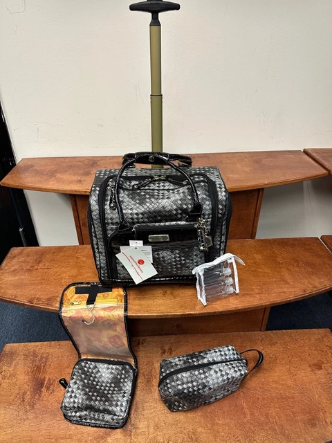 New Samantha Brown Basketweave Underseat Wheeled Bag 15"Carryon Black/Grey