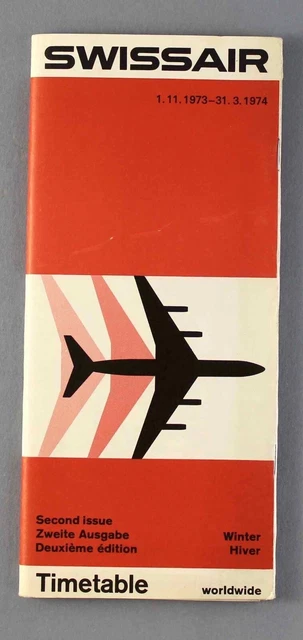 Swissair Airline Timetable Worldwide Winter 1973/74 Second Issue Flugplan