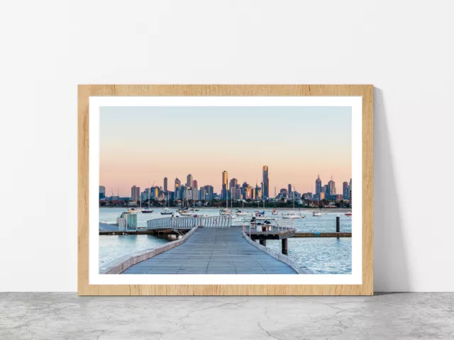 Melbourne City Skyline Sunrise Glass Framed Wall Art, Ready to Hang