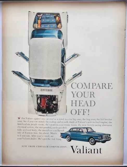1960 Chrysler Valiant Compare Your Head Off! Vintage Print Ad