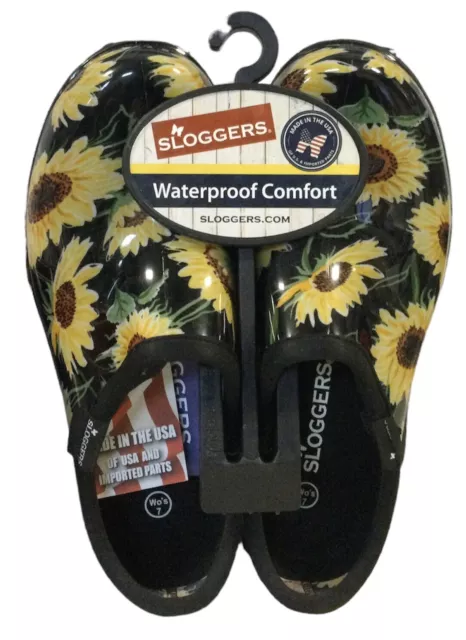 Sloggers Women’s Waterproof Gardening Shoes Black with Sunflowers(A4)