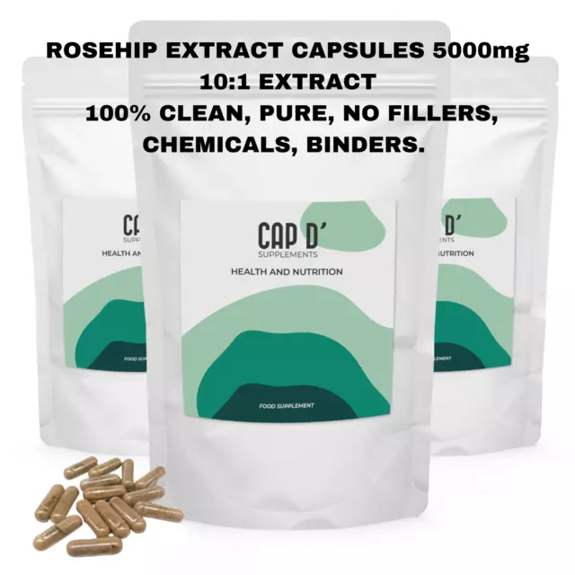 Rosehip Capsules 5000mg 10: 1 Extraxt Arthritis Joint Paint Vitamin C Pure Raw