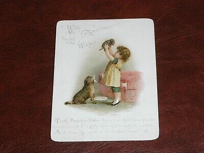 Original  Victorian Greetings Card - Young Girl & Dogs - Helena Maguire ?