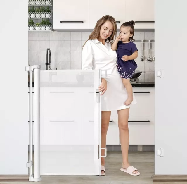 Puerta para bebé extra alta de 42 pulgadas 56" de ancho puerta alta para perro puerta retráctil para bebé ajuste